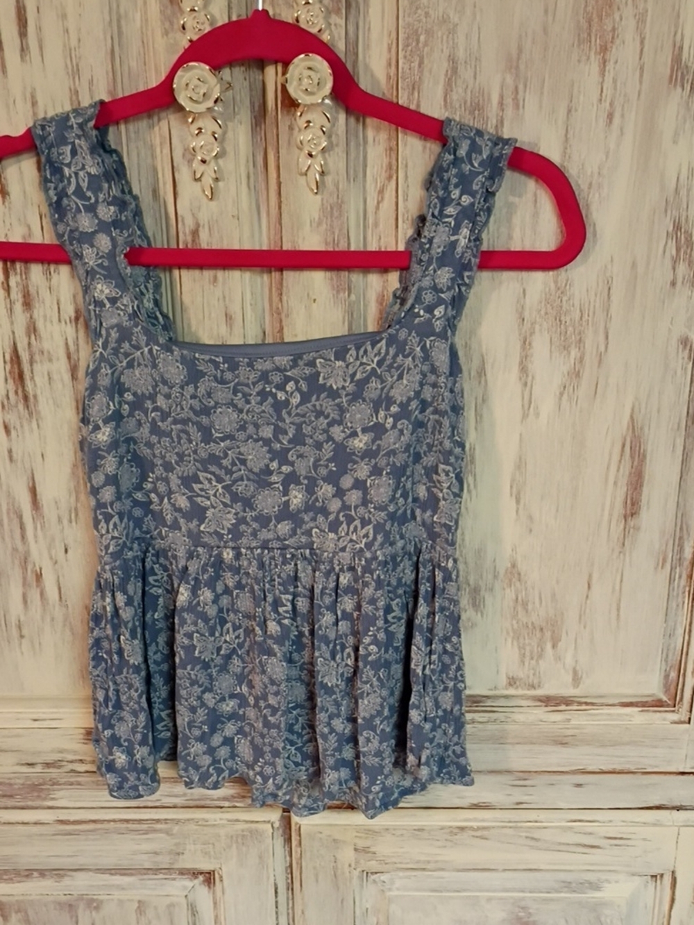 Blue Floral Peplum Camisole Top - Women's Sleeveless Tank
